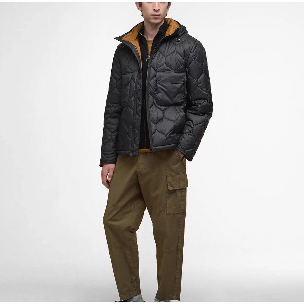 Barbour Black Re-engineered Hooded Spey Quilted Jacket XL NEW Onion Puffer Parka